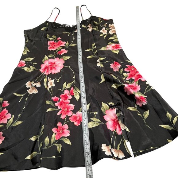 Bay Studio Sleepwear Floral Lace Trim Bow Satin Mini Slip Dress Black S Coquette - Picture 13 of 13